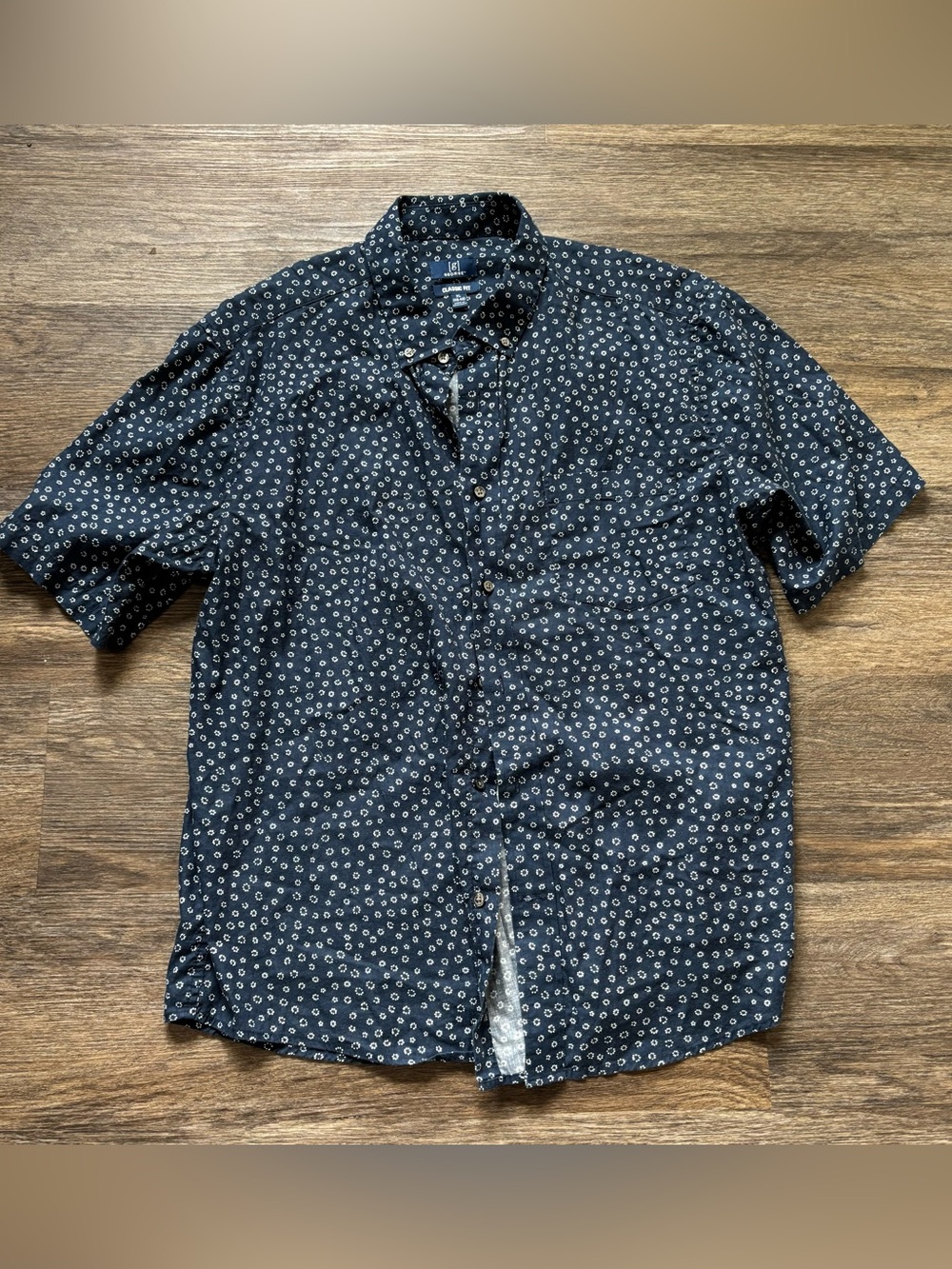 George Navy Short-Sleeve Button-Down Shirt with White Dot Pattern